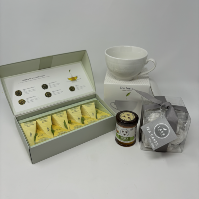 Tea Time Gift Set with tea forte set and cafe cup, honey and tea cookies